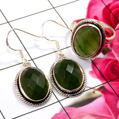 Serpentine G - NDS956-Stunning Earring & Ring Set Company Made 925 Sterling Sil