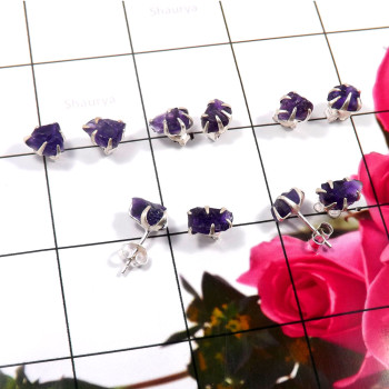 Amethyst Rough A - SVP823-925 Sterling Silver 5 Pcs Set Wholesale Glamorous Stud Ea Amethyst Rough A - SVP823-925 Sterling Silver 5 Pcs Set Wholesale Glamorous Stud Ea