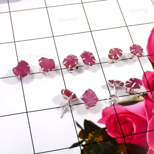 Pink Ruby Rough C - SVP823-925 Sterling Silver 5 Pcs Set Wholesale Glamorous Stud Ea Pink Ruby Rough C - SVP823-925 Sterling Silver 5 Pcs Set Wholesale Glamorous Stud Ea
