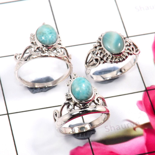 Larimar Cab H - SVP822-Gorgeous Larimar 3 Pcs Wholesale Set Rings 925 Sterling S