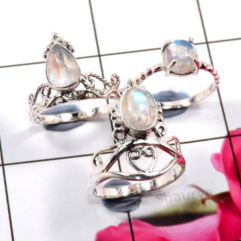 Rainbow Moonstone H - SVP821-925 Sterling Silver Rainbow Moonstone 3 Pcs Set Rings Com Rainbow Moonstone H - SVP821-925 Sterling Silver Rainbow Moonstone 3 Pcs Set Rings Com