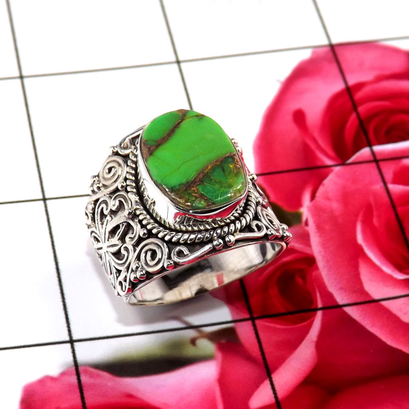 Green Copper Turquoise B - SDR685-Geniune Multi Cab Gemstones Wholesale Designer Rings Manu