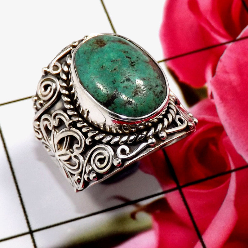 Tibet Turquoise E - SDR685-Geniune Multi Cab Gemstones Wholesale Designer Rings Manu