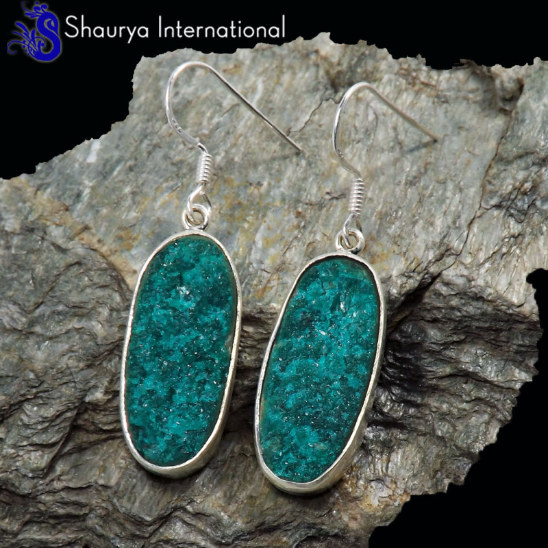 Dioptase A - SFJ998-Original Dioptase with Solid 925 Sterling Silver Plain Ea