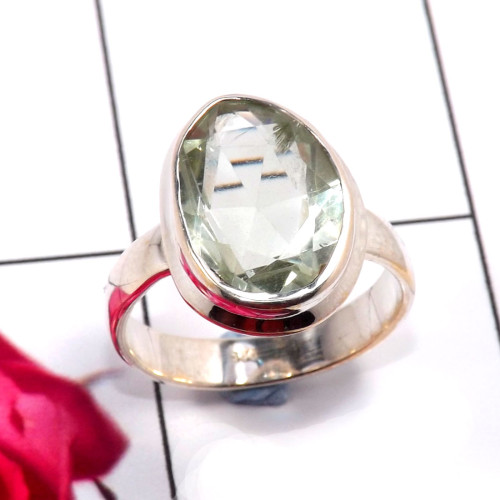 Green Amethyst Cut B - STK954-Gorgeous 925 Sterling Silver Handmade Designer Ring Compa