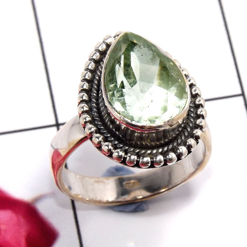 Green Amethyst Cut E - STK954-Gorgeous 925 Sterling Silver Handmade Designer Ring Compa