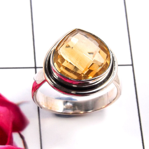 Citrine Cut G - STK954-Gorgeous 925 Sterling Silver Handmade Designer Ring Compa