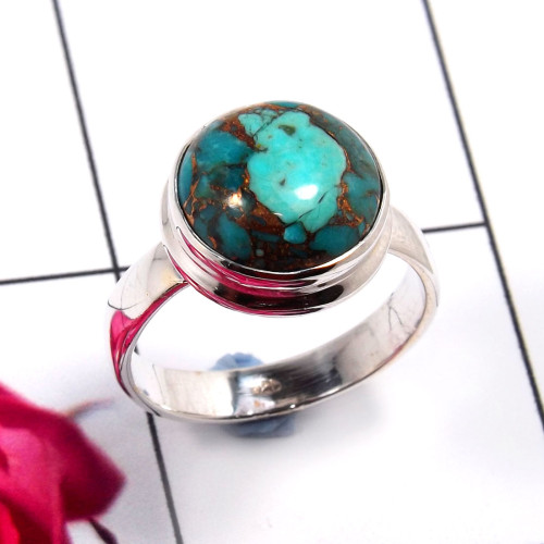Blue Copper Turquoise O - STK954-Gorgeous 925 Sterling Silver Handmade Designer Ring Compa