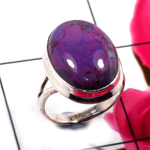 Purple Copper Turquoise B - STK953-Unique Natural Design 925 Sterling Silver Handmade Rings 