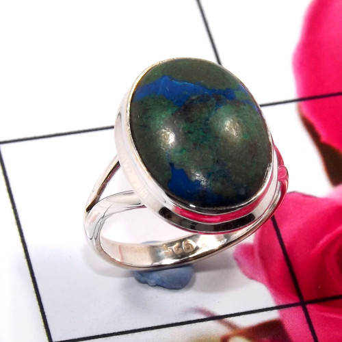Malchite In Azurite C - STK953-Unique Natural Design 925 Sterling Silver Handmade Rings 