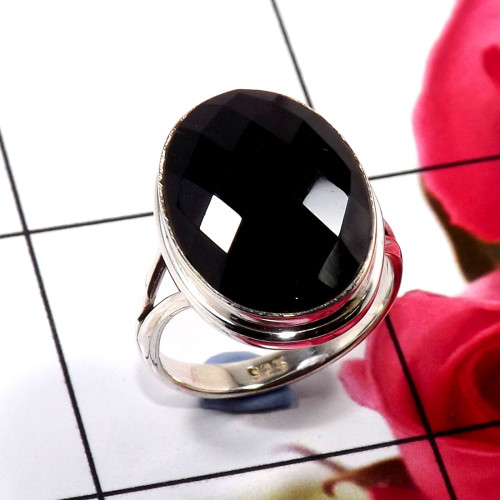Black Onyx Cut D - STK953-Unique Natural Design 925 Sterling Silver Handmade Rings 