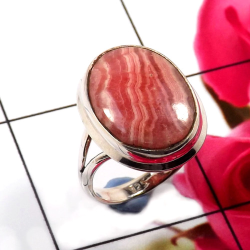 Rhodochrosite F - STK953-Unique Natural Design 925 Sterling Silver Handmade Rings 
