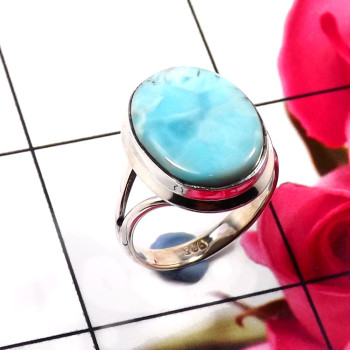 Larimar Cab O - STK953-Unique Natural Design 925 Sterling Silver Handmade Rings Larimar Cab O - STK953-Unique Natural Design 925 Sterling Silver Handmade Rings