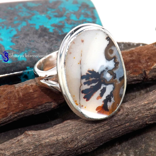 Senic Agate D - WFJ898-Charming Senic Agate Preety Look Design Ring 925 Sterling