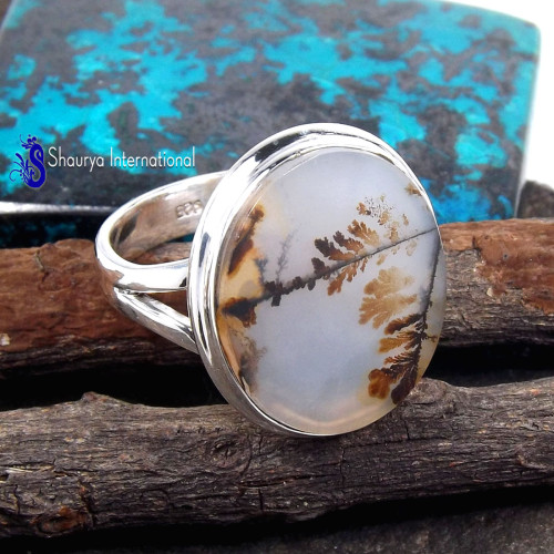 Senic Agate E - WFJ898-Charming Senic Agate Preety Look Design Ring 925 Sterling