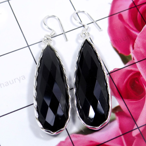 Black Onyx Cut D - SDE762-Charming Trendy Look Design Earrings 925 Sterling Silver Black Onyx Cut D - SDE762-Charming Trendy Look Design Earrings 925 Sterling Silver
