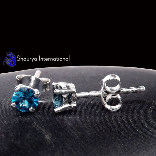 London Blue Topaz B - SFJ992-4x4 Round London Blue Topaz Lovely 925 Sterling Silver St London Blue Topaz B - SFJ992-4x4 Round London Blue Topaz Lovely 925 Sterling Silver St