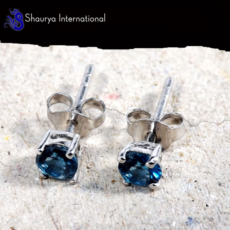 London Blue Topaz E - SFJ992-4x4 Round London Blue Topaz Lovely 925 Sterling Silver St London Blue Topaz E - SFJ992-4x4 Round London Blue Topaz Lovely 925 Sterling Silver St