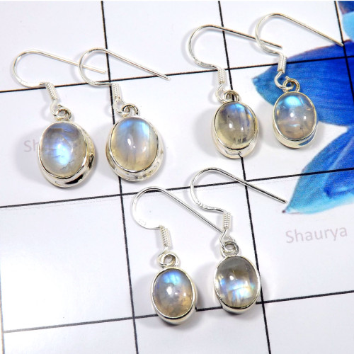 Rainbow Moonstone L - SVP813-Stunning Rainbow Moonstone Wholesale 3 Pcs Set 925 Sterli Rainbow Moonstone L - SVP813-Stunning Rainbow Moonstone Wholesale 3 Pcs Set 925 Sterli