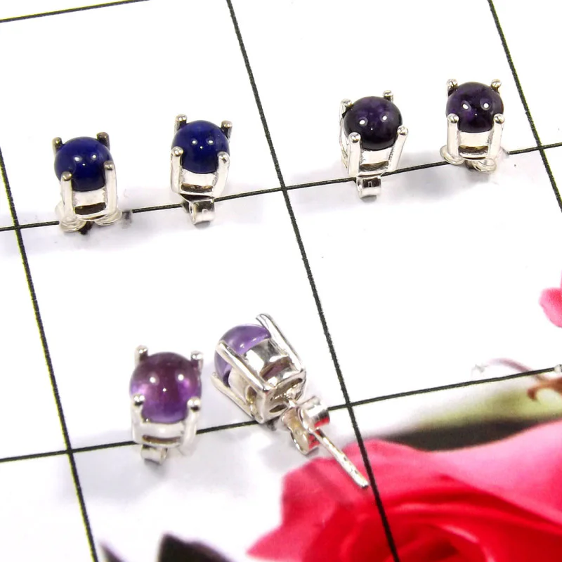 Lapis & Amethyst Cab C - SSE865-Lovely 925 Sterling Company Made Stud Earrings Wholesale Lapis & Amethyst Cab C - SSE865-Lovely 925 Sterling Company Made Stud Earrings Wholesale