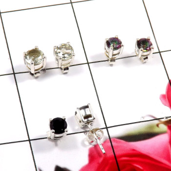 Black Onyx,Mystic Quartz & Green Amethyst Cut A - SSE864-Charming Party Look 925 Sterling Silver Stud Earrings Who
