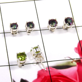 Mystic Quartz & Peridot  F - SSE864-Charming Party Look 925 Sterling Silver Stud Earrings Who