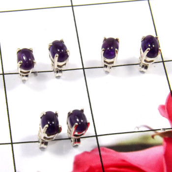 Amethyst Cab E - SSE863-Glamorous Look Design 925 Sterling Silver Stud Earrings W