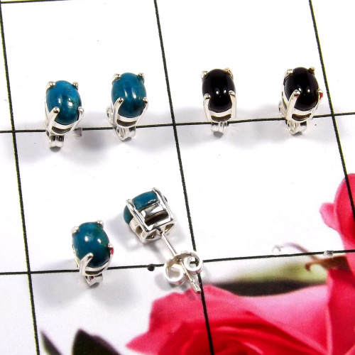 Crysocolla & Black Onyx  G - SSE863-Glamorous Look Design 925 Sterling Silver Stud Earrings W