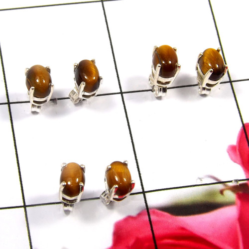 Tiger Eye O - SSE863-Glamorous Look Design 925 Sterling Silver Stud Earrings W