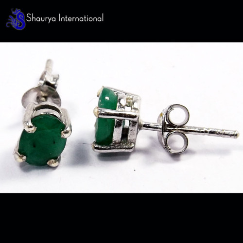 Emerald C - SFJ985-4x6 Glorious Emerald 925 Sterling Silver Stud Earrings Co