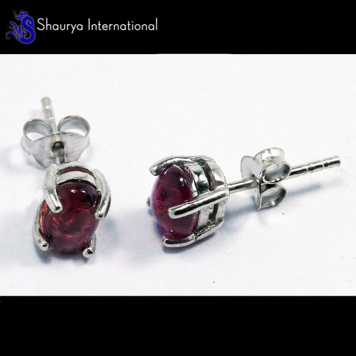 Pink Tourmaline  A - SFJ984-5x7 Oval 925 Sterling Silver Party Look Design Stud Earri