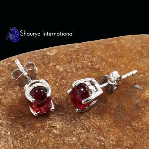Pink Tourmaline  C - SFJ984-5x7 Oval 925 Sterling Silver Party Look Design Stud Earri