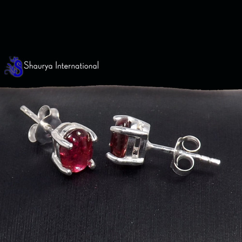 Pink Tourmaline  O - SFJ984-5x7 Oval 925 Sterling Silver Party Look Design Stud Earri