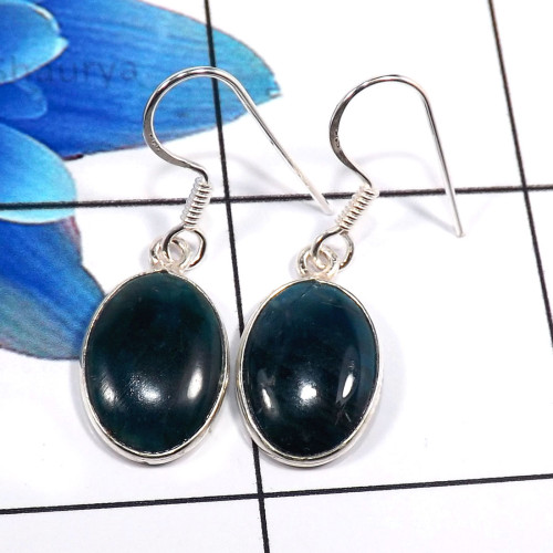 Neon Blue Apatite E - BZE769-Beautiful Party Look Design 925 Sterling Silver Bezel Ear