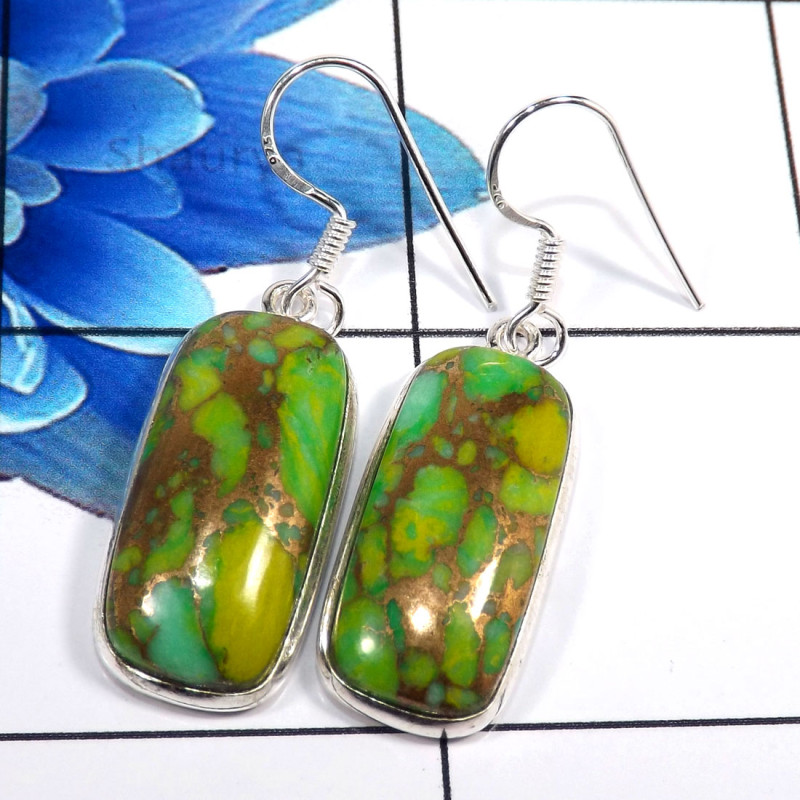 Green Copper Turquoise D - BZE767-925 Sterling Silver Stunning Factory Wholesale Bezel Earr Green Copper Turquoise D - BZE767-925 Sterling Silver Stunning Factory Wholesale Bezel Earr