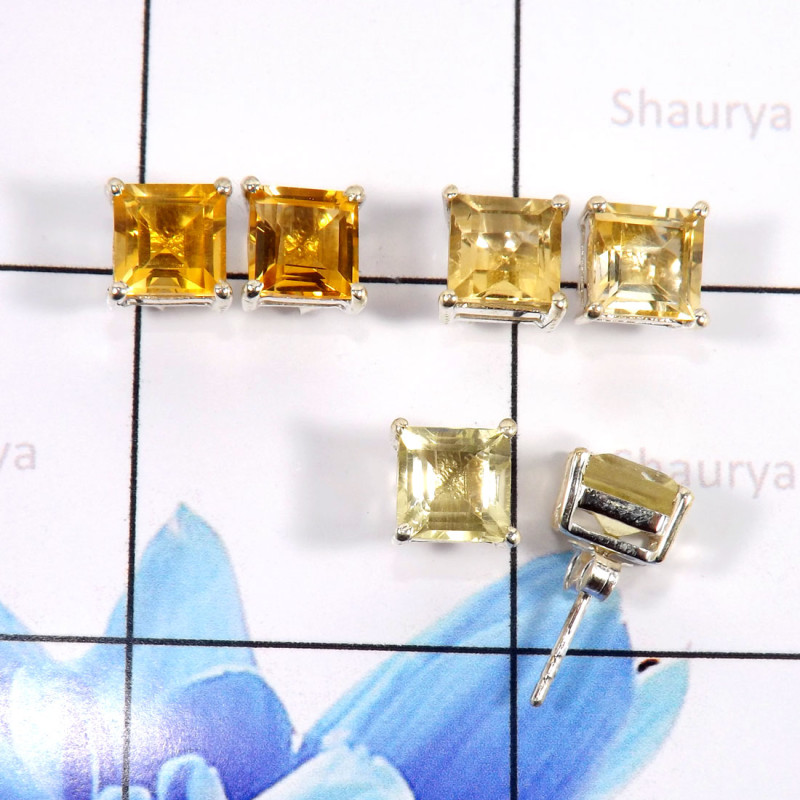 Citrine,Lemon Cut A - SSE862-Graceful Wholesale 3 Pcs Set Studs Earrings 925 Sterling Citrine,Lemon Cut A - SSE862-Graceful Wholesale 3 Pcs Set Studs Earrings 925 Sterling
