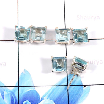 Blue Topaz C - SSE862-Graceful Wholesale 3 Pcs Set Studs Earrings 925 Sterling