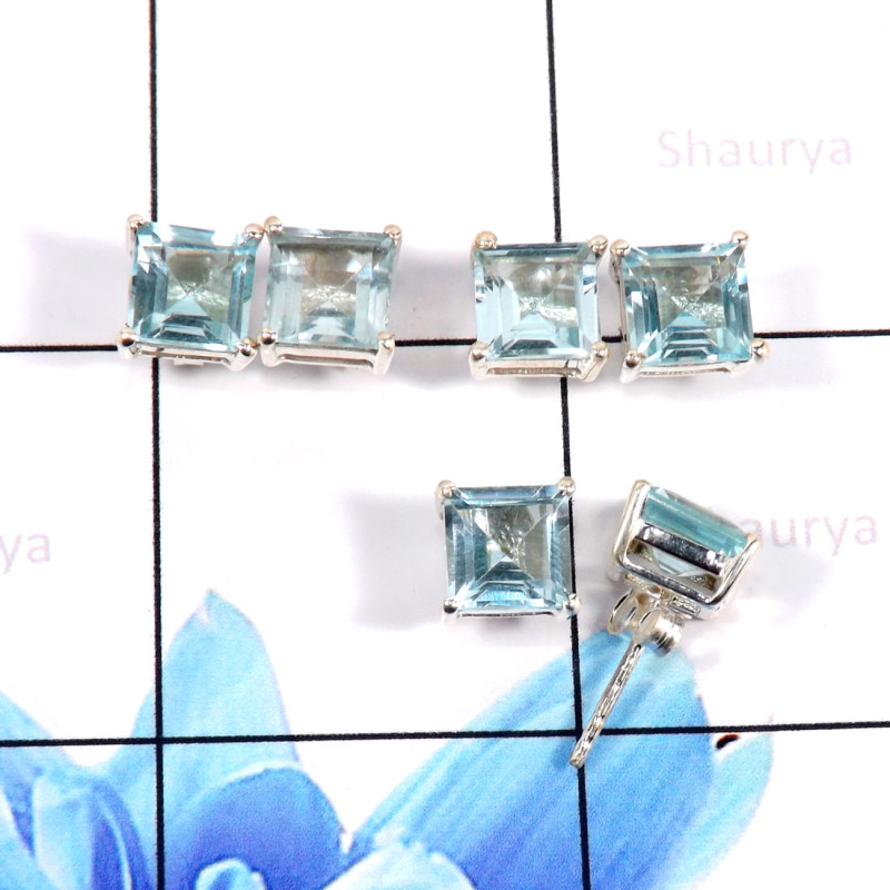 Blue Topaz C - SSE862-Graceful Wholesale 3 Pcs Set Studs Earrings 925 Sterling