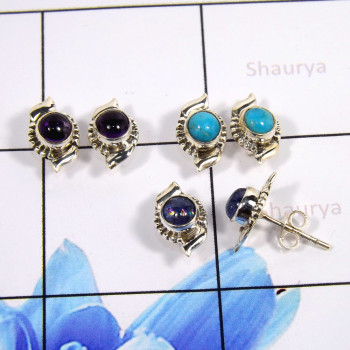 Blue Turquoise & Amethyst Cab B - SSE860-Beautiful Factory Wholesale Designer Stud Earrings 925 St