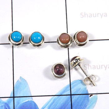 Blue Turquoise & Rhodochrosite D - SSE860-Beautiful Factory Wholesale Designer Stud Earrings 925 St