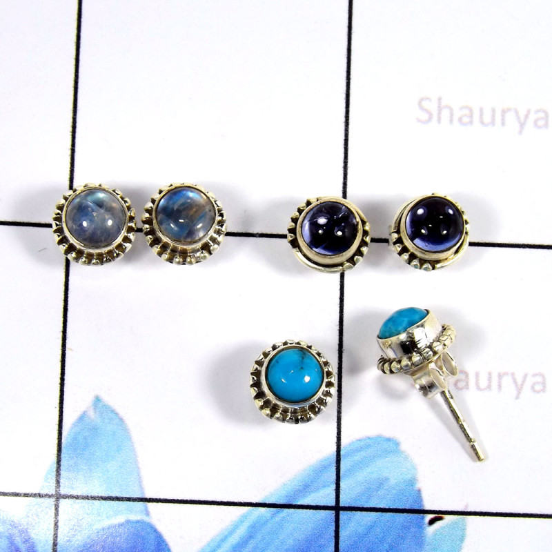 Tanzanite & Blue Turquoise F - SSE860-Beautiful Factory Wholesale Designer Stud Earrings 925 St Tanzanite & Blue Turquoise F - SSE860-Beautiful Factory Wholesale Designer Stud Earrings 925 St