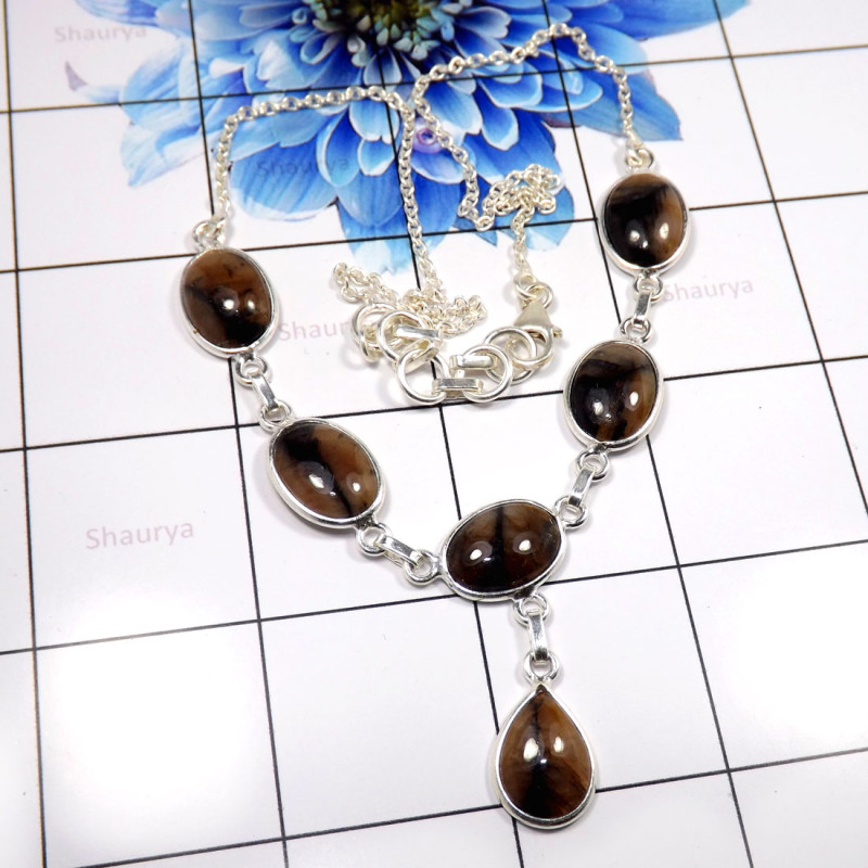 Chestolite B - BZN987-Charming Party Look Company Made Bezel Necklace 925 Sterl Chestolite B - BZN987-Charming Party Look Company Made Bezel Necklace 925 Sterl