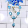 Larimar Cab E - BZN987-Charming Party Look Company Made Bezel Necklace 925 Sterl
