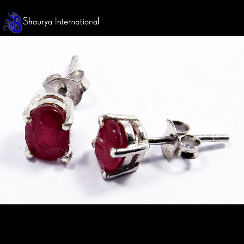 Pink Ruby B - SFJ979-4x6 Oval Stunning Pink Ruby Trendy Look Stud Earrings 925 Pink Ruby B - SFJ979-4x6 Oval Stunning Pink Ruby Trendy Look Stud Earrings 925