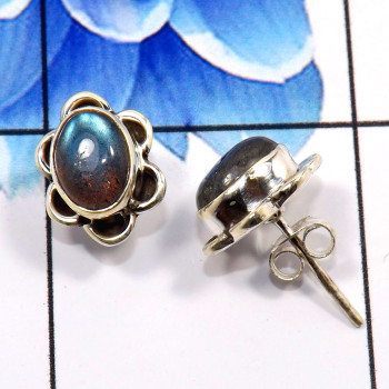 Labradorite Cab A - SSE858-Beautiful Handmade Colorful Stud Earrings 925 Sterling Si