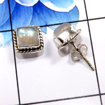 Rainbow Moonstone B - SSE858-Beautiful Handmade Colorful Stud Earrings 925 Sterling Si