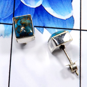 Blue Copper Turquoise C - SSE858-Beautiful Handmade Colorful Stud Earrings 925 Sterling Si Blue Copper Turquoise C - SSE858-Beautiful Handmade Colorful Stud Earrings 925 Sterling Si