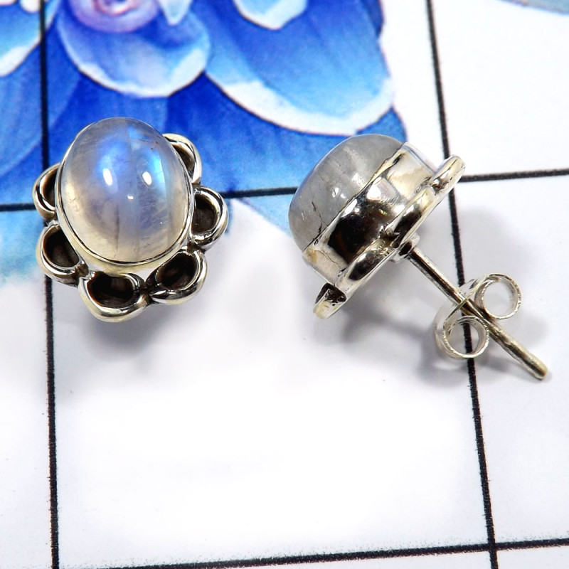 Rainbow Moonstone D - SSE858-Beautiful Handmade Colorful Stud Earrings 925 Sterling Si Rainbow Moonstone D - SSE858-Beautiful Handmade Colorful Stud Earrings 925 Sterling Si