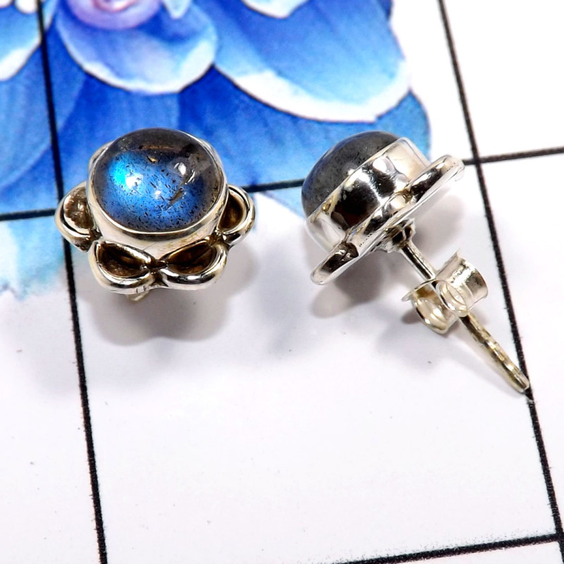 Labradorite Cab F - SSE858-Beautiful Handmade Colorful Stud Earrings 925 Sterling Si Labradorite Cab F - SSE858-Beautiful Handmade Colorful Stud Earrings 925 Sterling Si