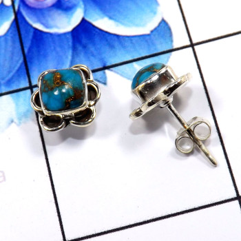 Blue Copper Turquoise I - SSE858-Beautiful Handmade Colorful Stud Earrings 925 Sterling Si